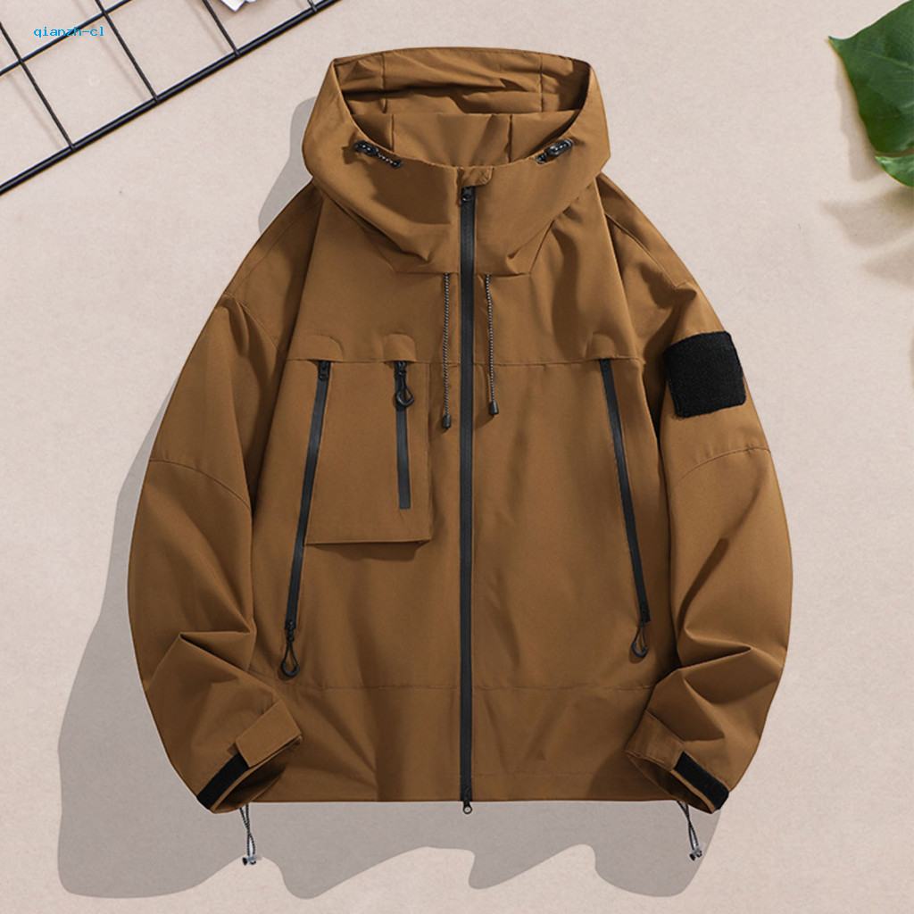 Stylish Windproof Coat Jacket with Hood Men’s and Women’s Waterproof Windbreaker Stand-up Collar Zipper Pockets –