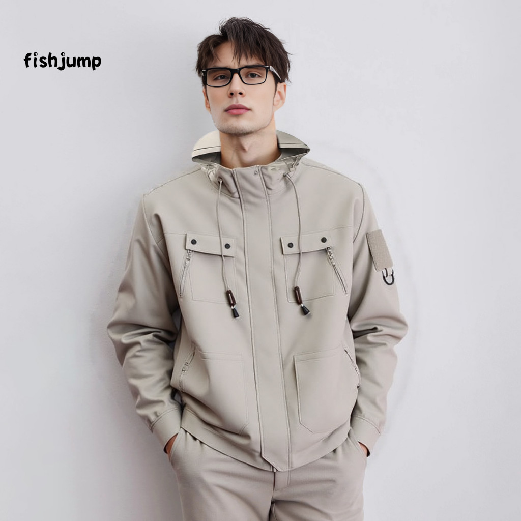 Multi-pocket Men Jacket Waterproof Outdoor Men's Hooded Windbreaker – Windproof Long Sleeve with Design Casual for