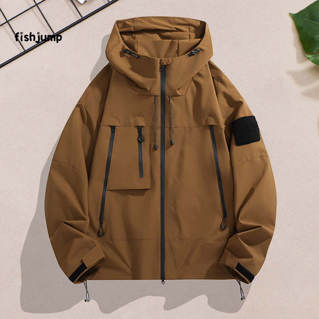 Stand-up Collar Windbreaker Windproof Jacket with Hood Men’s and Women’s Waterproof Zipper Pockets – for Hiking