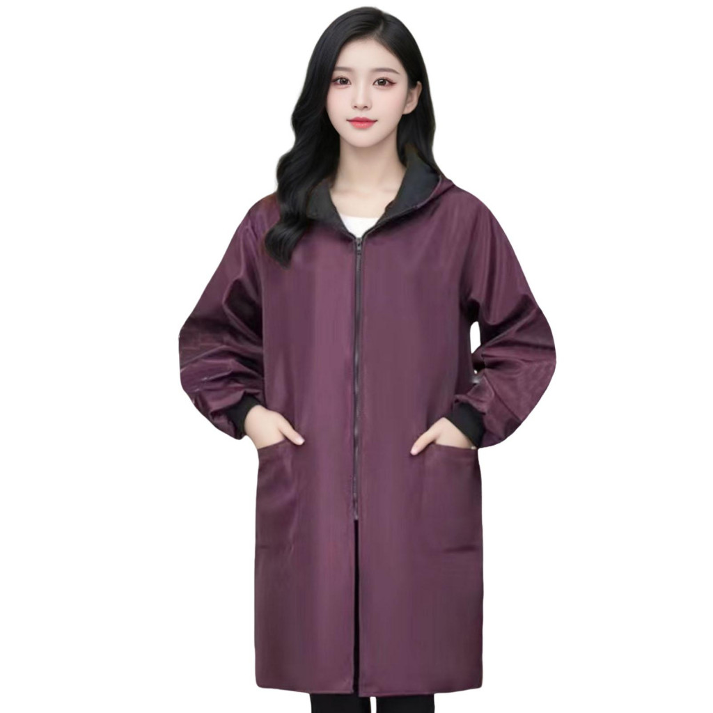 Velvet Winter Coat Long Women’s Waterproof Oil-proof Jacket with High Color Saturation Zippered Hooded Sleeve Thermal