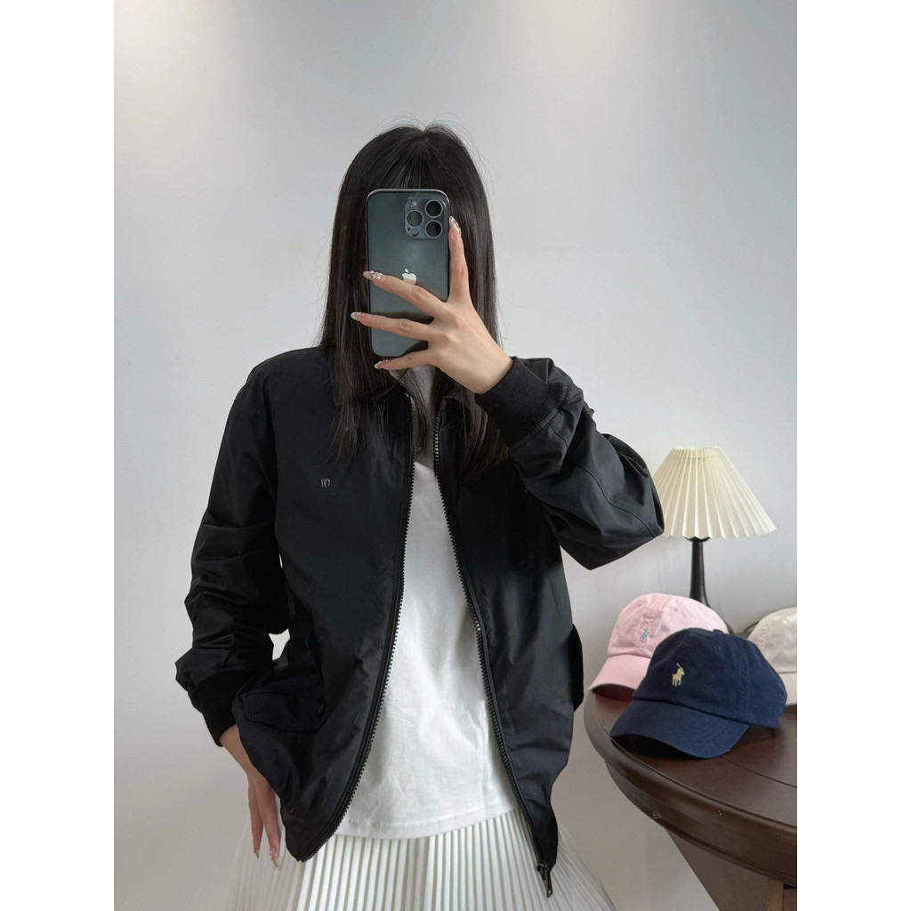 Autumn and winter vintage couple's zip-up jacket with embroidery, women's waterproof turn-down collar jacket