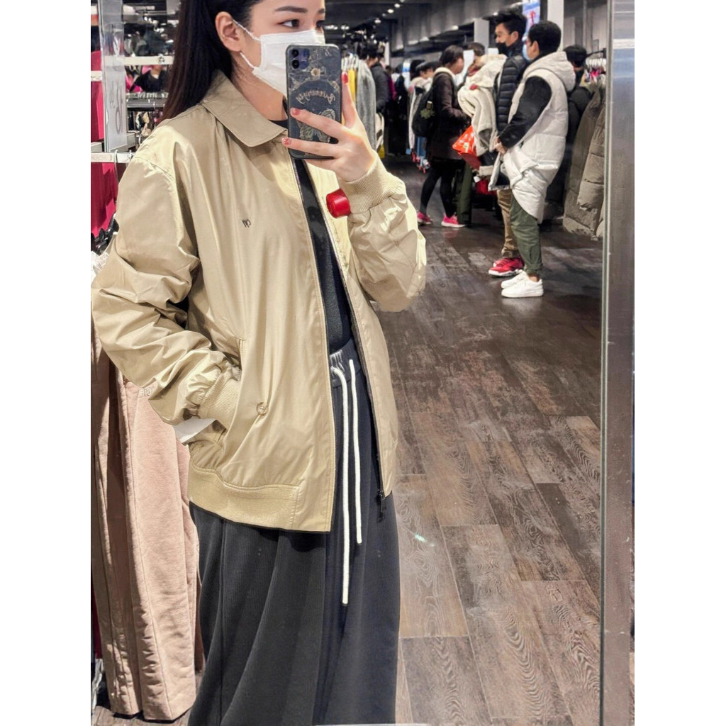 Autumn and winter vintage zip-up embroidered couple's jacket for women, waterproof with a turn-down collar