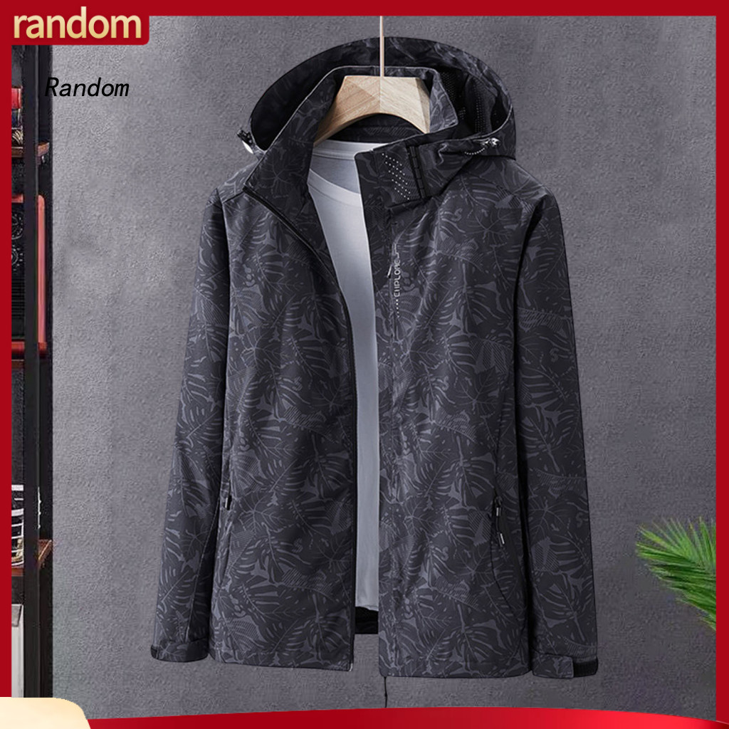 Zippered Jacket Removable Hood Men's Hooded Windproof Waterproof with Stand Collar Long Sleeves Zipper Pockets – Light