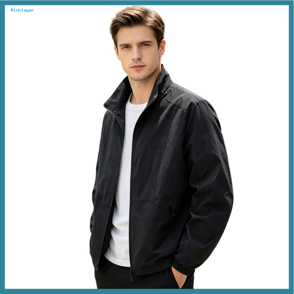 Solid Color Slim Fit Jacket Windproof Athletic Sport Coats Men’s Windbreaker Waterproof Stand Collar Coat Zip-up with