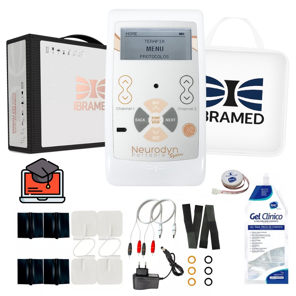Neurodyn Portátil System 2 Canais + Eletrodo + Gel + Bolsa - Ibramed