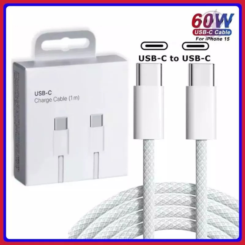 Cabo USB-C 1 Metro Reforçado Nylon Trançado Carregamento Rápido Turbo 3A 60W Power Delivery para Celularales