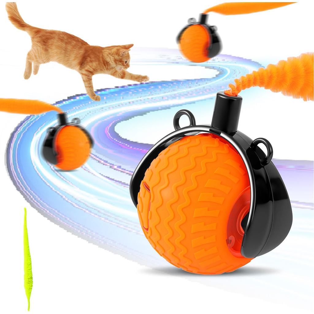 Interactive Cat Toys Indoor,Automatic Moving Pet Cats Ball,Chaseing Hunting Toy for Kitten, Cat Mouse Tail Toy,3 Stimula