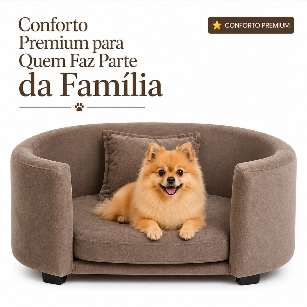 Cama Pet para Cachorro e Gato Tecido Premium Espuma D26 com Almofada Cor Cappuccino