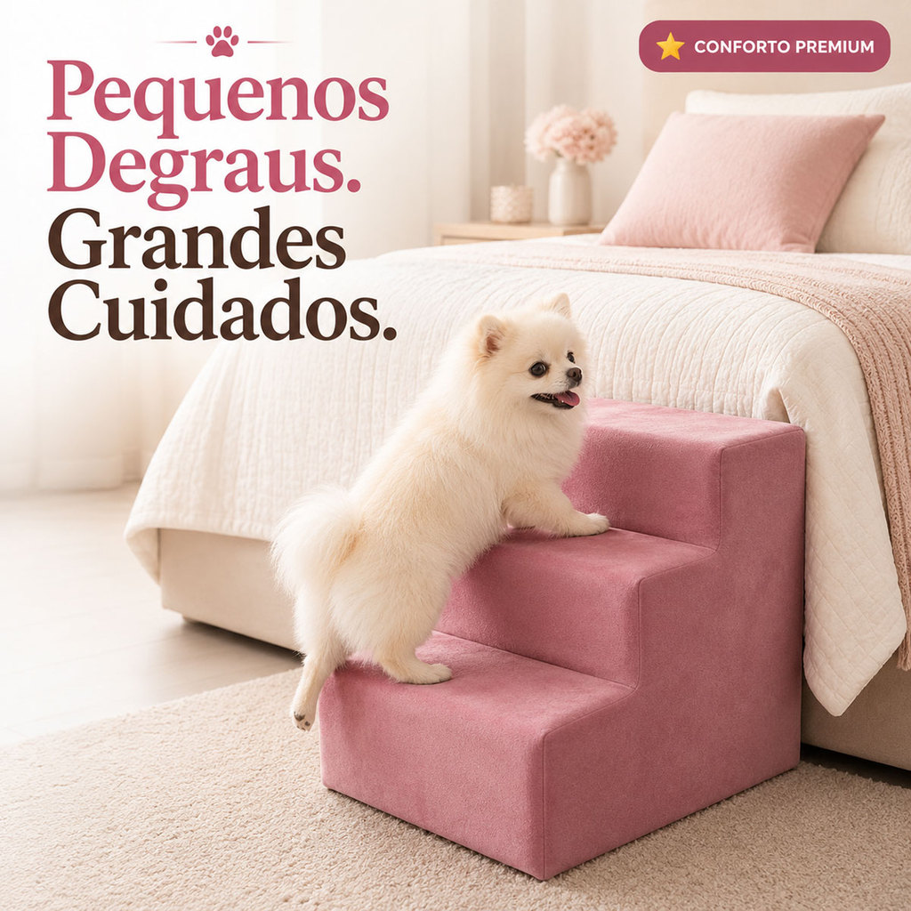Envio Imediato Escada Escadinha Pet Cães e Gatos Antiderrapante Cor Rosa Produto Premium Espuma D26
