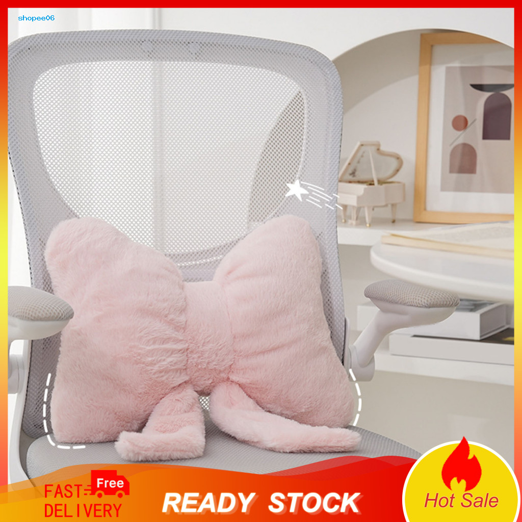 Ergonomic Car Pillow Pp Cotton Filled Plush Bow Headrest Lumbar Support Cushion – Soft Comfortable Waist with Elastic