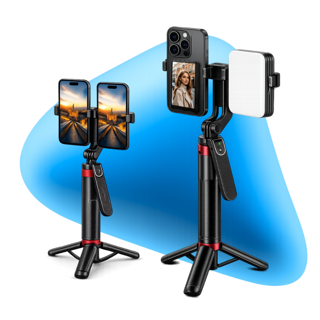 Creator Duo Pro – Bastão Selfie Premium com Suporte Duplo para Smartphones