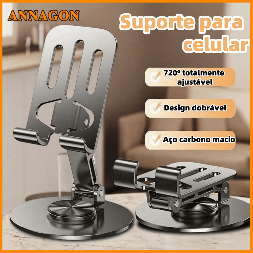 Suporte de Mesa Rotatório 360° Ajustável para Smartphone e Tablet - Alumínio Premium