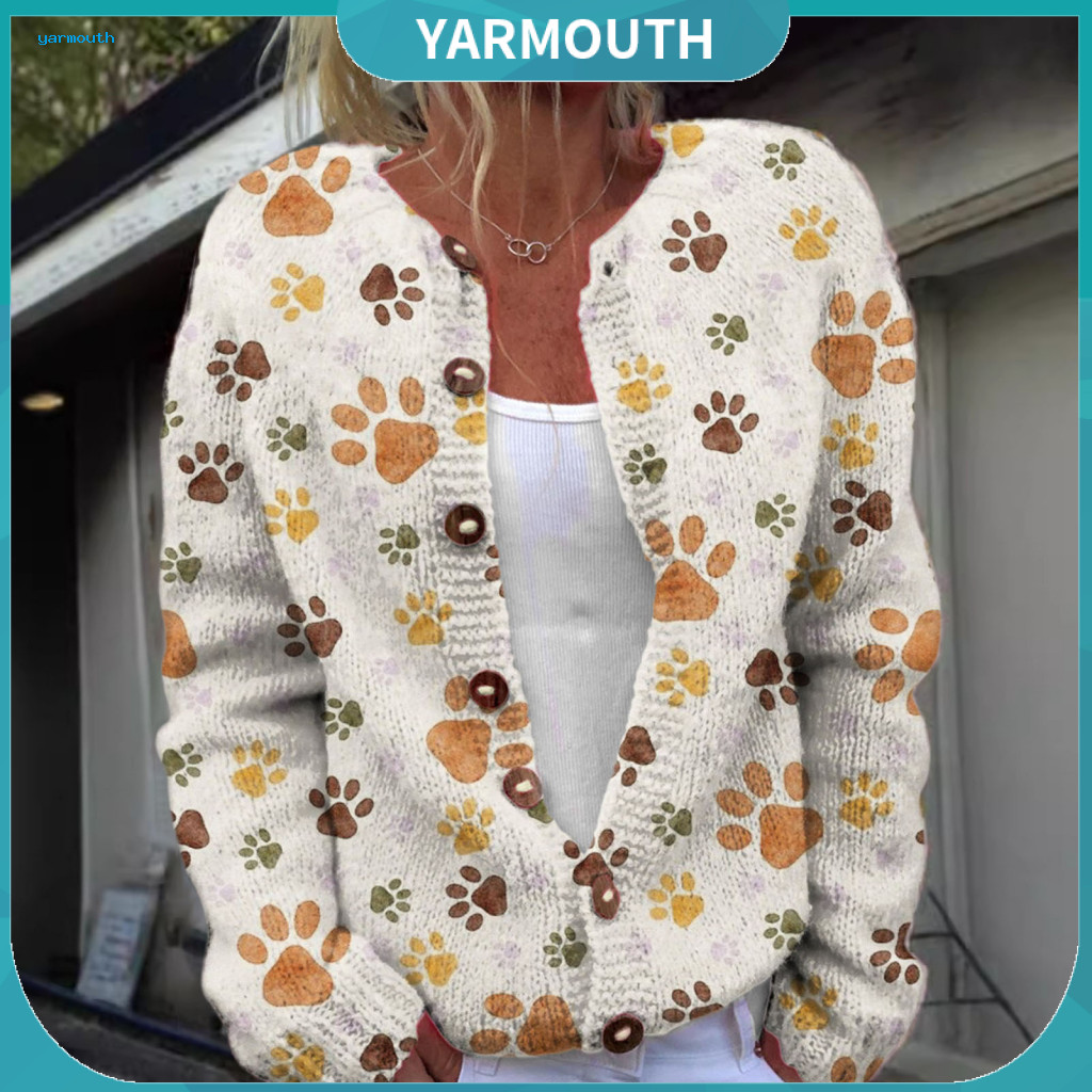 Digital Print Cardigan Jacket Women Sweater Women’s Thickened Warm Knit 3d Flower Pattern Button-up Round Neck Long fo