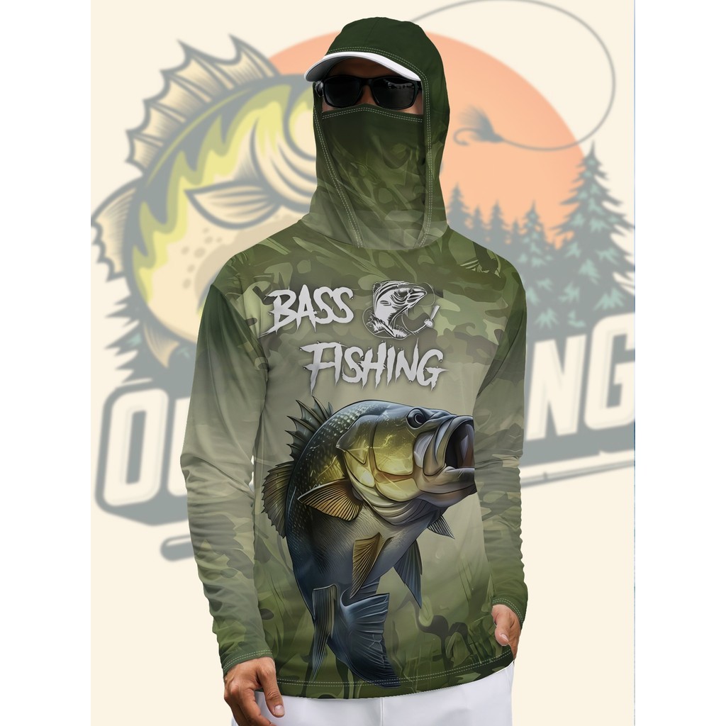 Masculino Digital impresso mascarado terno de pesca pesca ao ar livre protetor solar respirável com capuz de manga compr