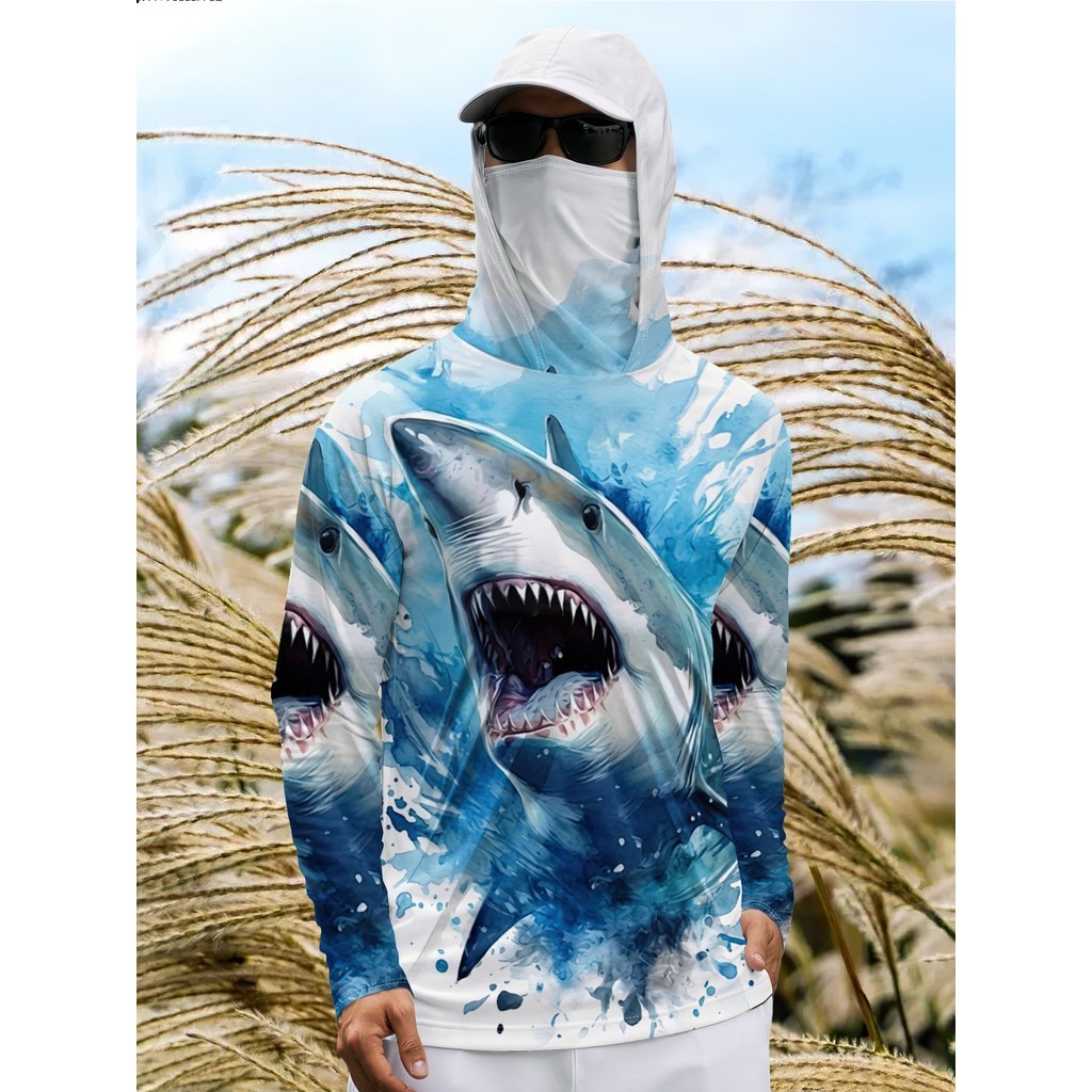 [Design impresso - não texturizado] Fato de pesca mascarado ao ar livre masculino com estampa Digital de manga comprida