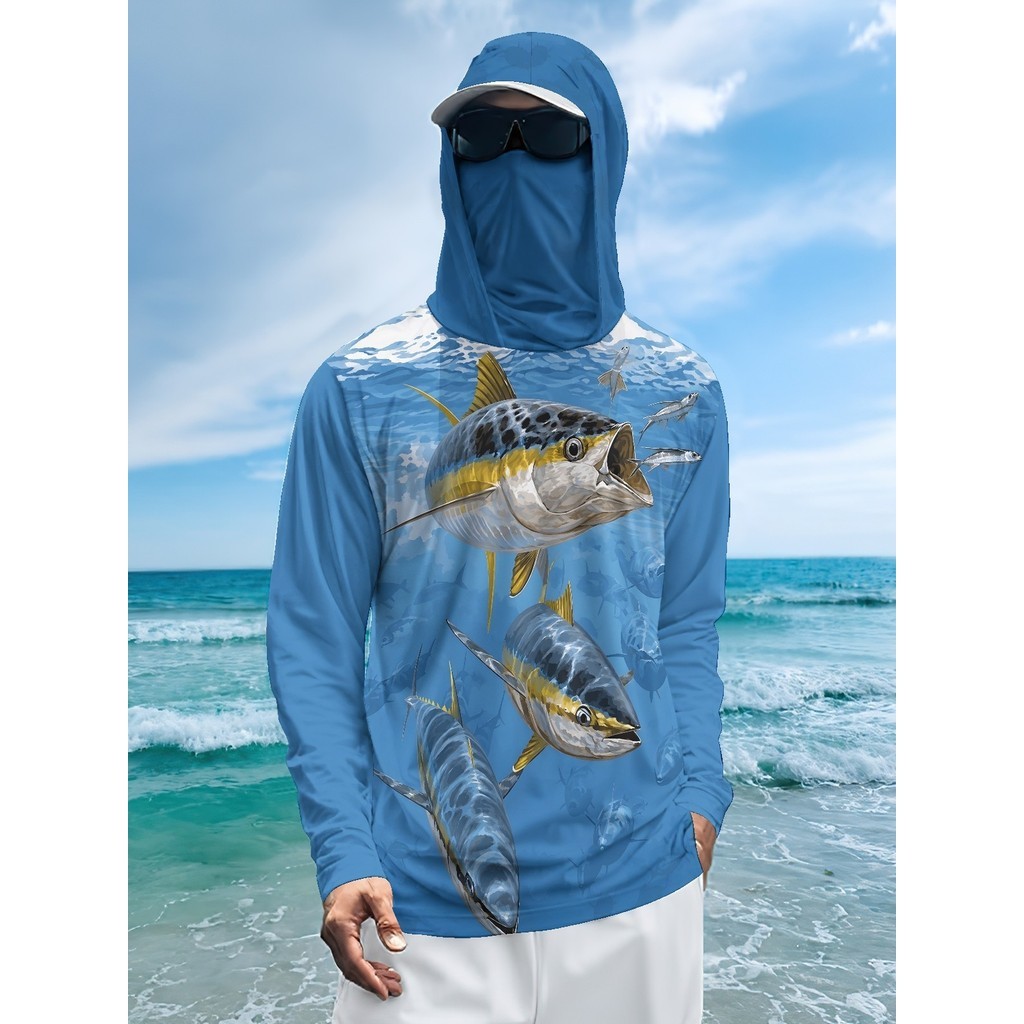 Masculino leve respirável com capuz protetor solar terno de pesca atum impressão Digital colorido estilo esportivo camin