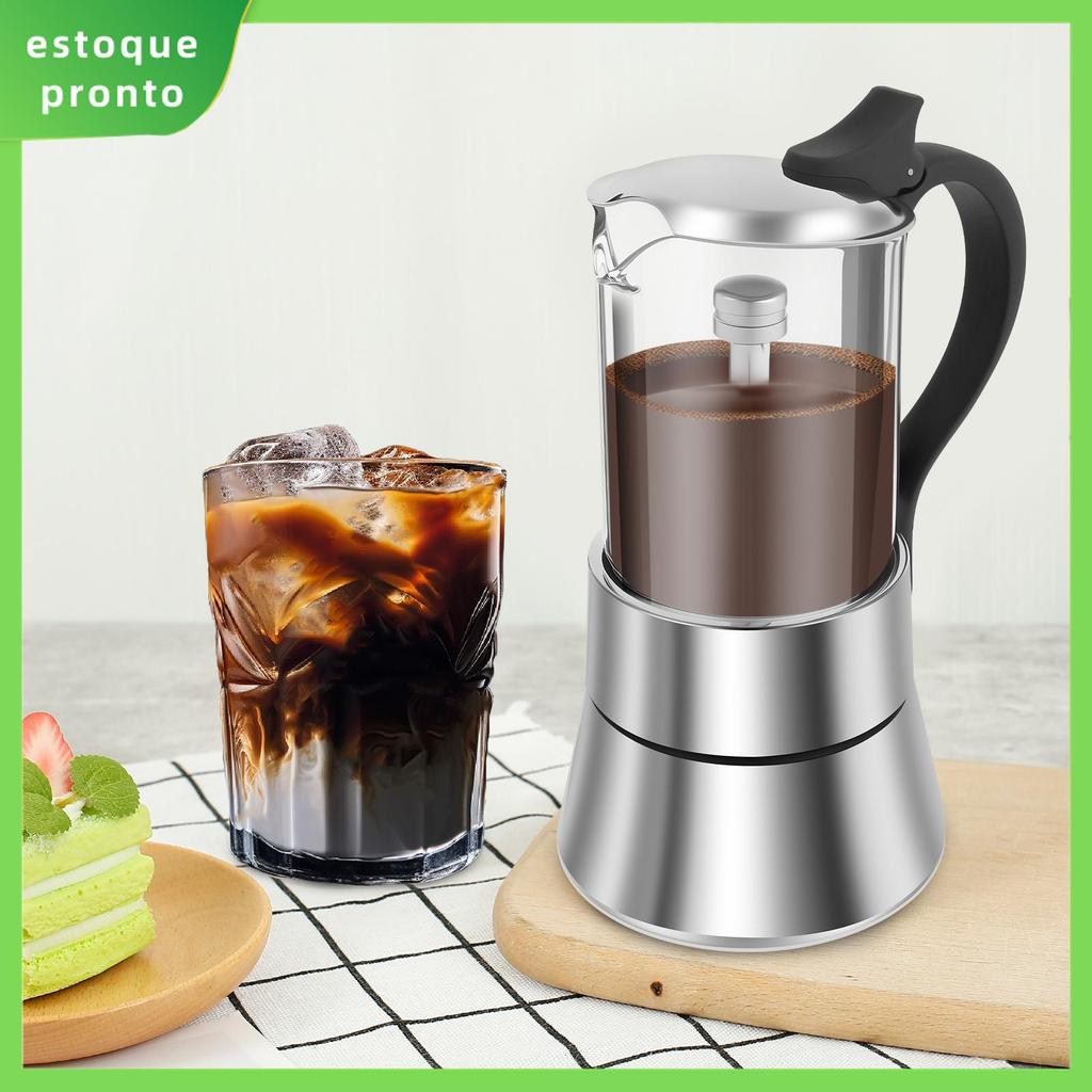 Indução Moka Pote 120ML Vidro Superior De Aço Inoxidável Fogão Cafeteiras Portátil Espresso Maker SHOPSKC1785