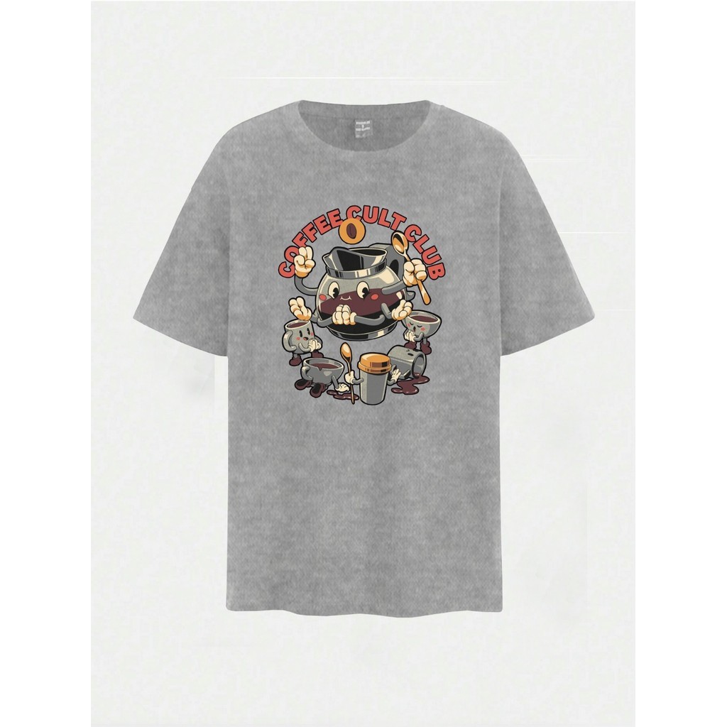 Camiseta Lovely Spoon Coffee Cup Maker Casual Blusa Animada Camisa Oversized Life Style Despojada