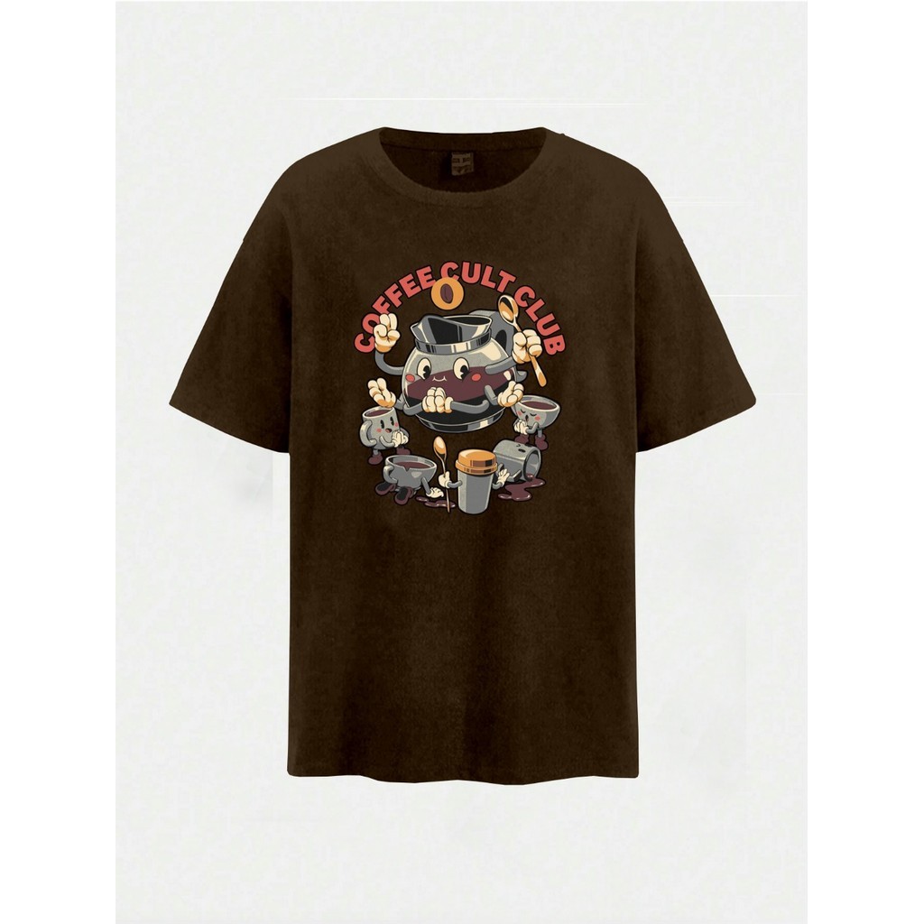 Blusa  Vintage Estilo Rua COFFEE  CULT Maker Cup CLUB Esportivo Leve Macio Estilosa Oversized