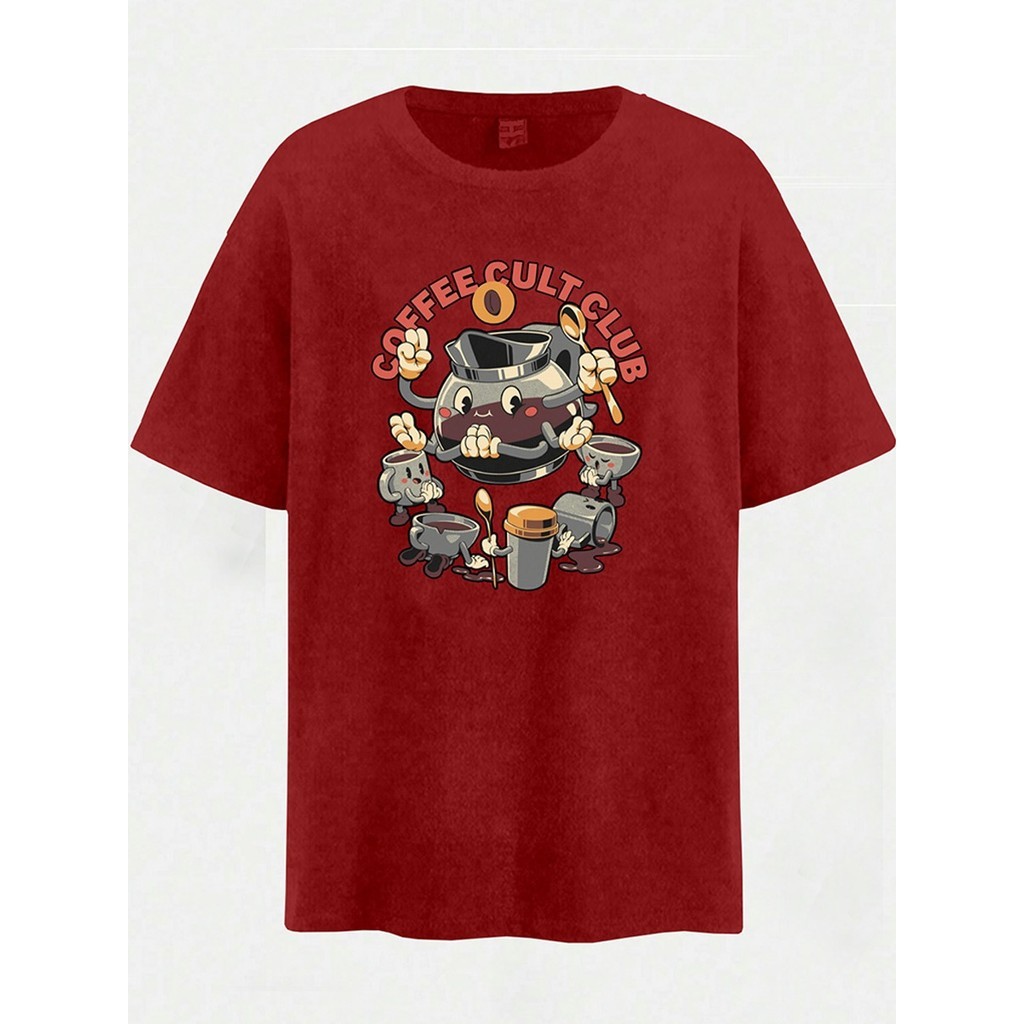 Camiseta Lovely Spoon Coffee Cup Maker Blusa Camisa T Shirt Estampada Bordado Oversized Casual