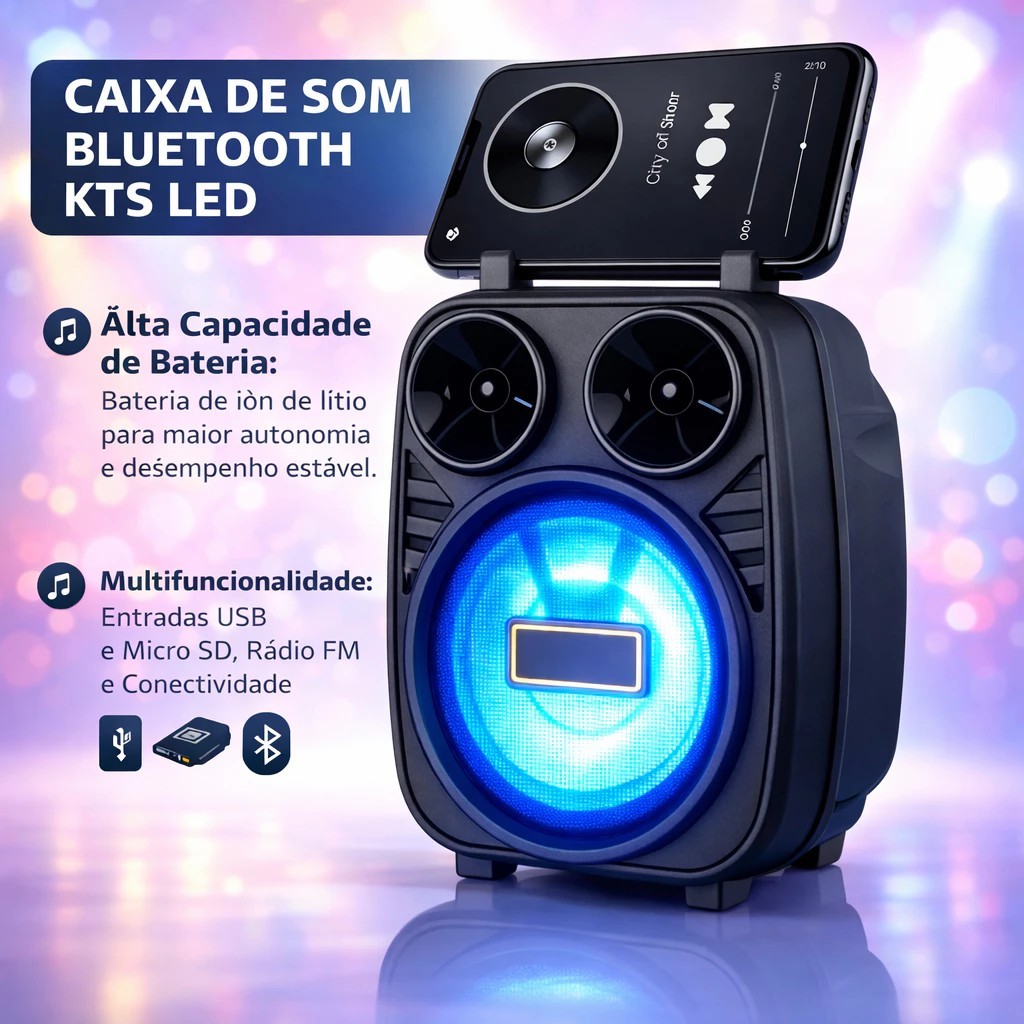 KTS Powerful Rechargeable Bluetooth Speaker FM Radio Portable LED Compact Speaker