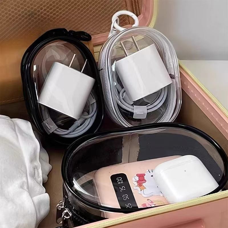 Bolsa Organizadora Mini Viagem Portátil Para Armazenar Carregador Cabo Fone Transparente com Zíper – Prática e Compacta