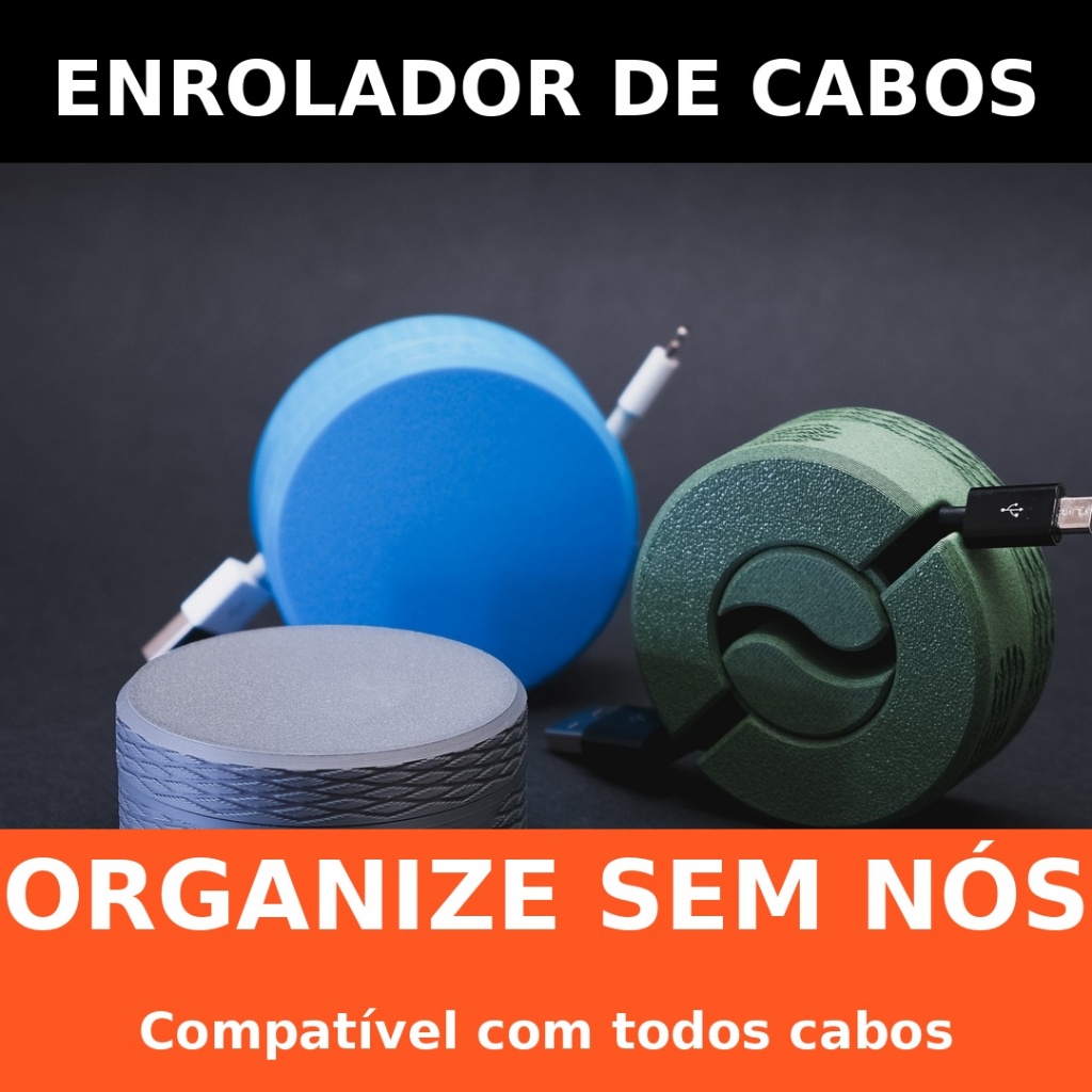 Enrolador de Cabos Ergonômico Universal Organizador Compacto para Cabos USB, Lightning e Tipo-C Anti-Nós e Portátil