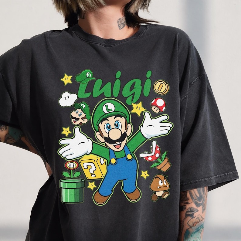 「BR.Moonlight」Camiseta Unissex Super Mario Bros Tema Gaming Estampa Fofa Confortável Linda Moderna Casual