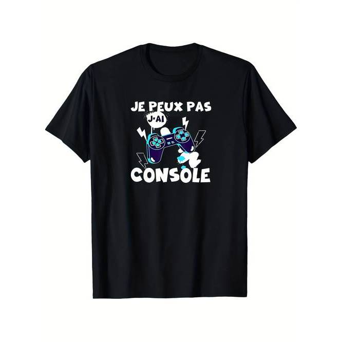 Camiseta Masculina Gaming Frances Je Peux Pas J'ai Console Estampada Geométrica Divertida Estilosa Leve Casual