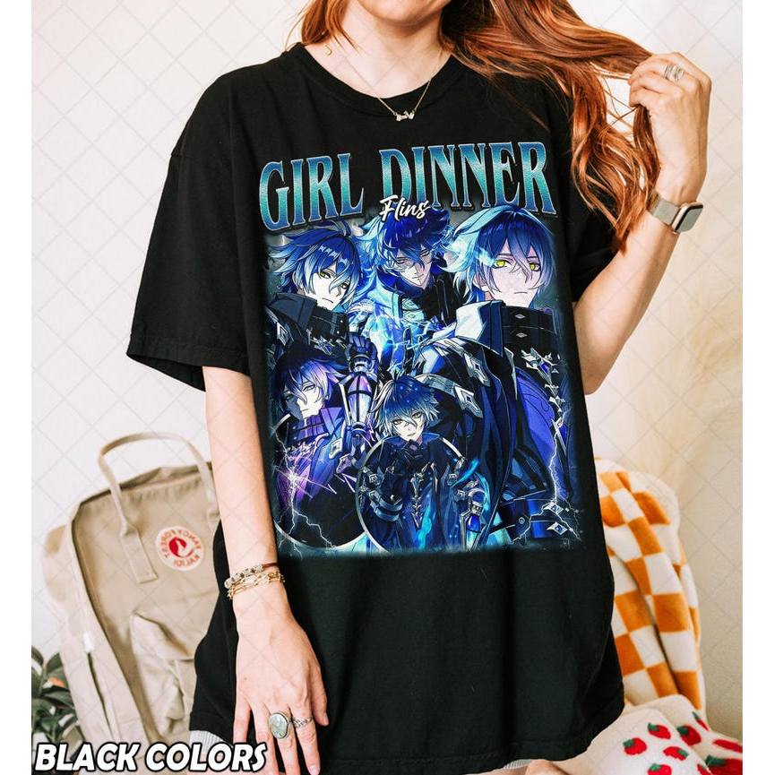 「BR.Moonlight」Camiseta Unissex Vintage Girl Dinner Flins Genshin Impact Gaming Estampa Gráfica Confortável Linda Atem...