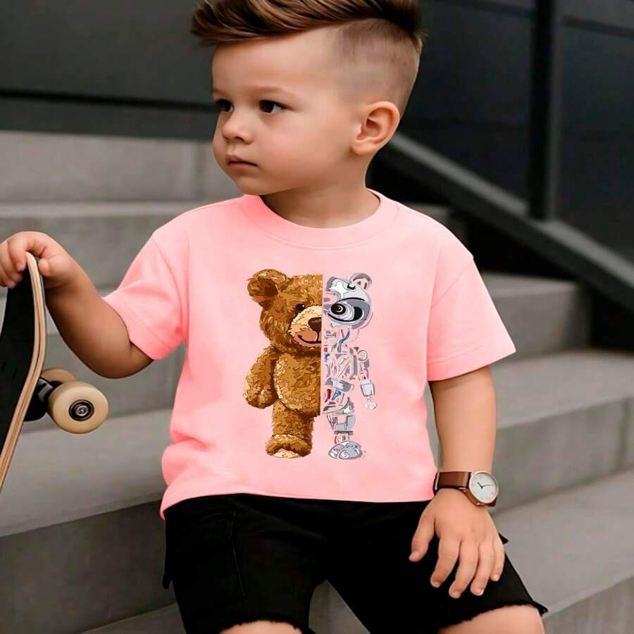 Camiseta Infantil Estampa Urso Robotic – Unissex em Algodão Confortável | Kids T-Shirt