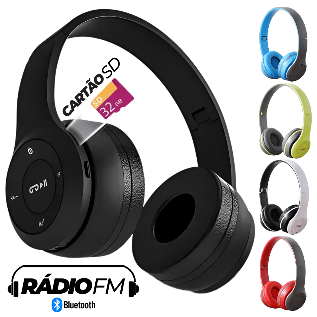 Fone Headphone Sem Fio Estéreo Cartão SD Rádio FM Bluetooth 5 Dobrável Universal Confortável