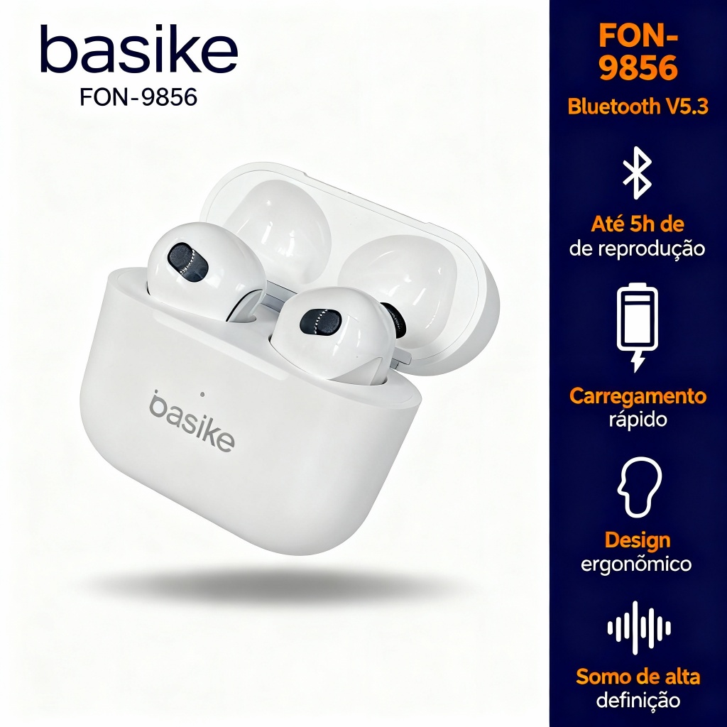Fone Sem Fio Basike Bluetooth TWS V5.0 Estéreo - FON-9656 Original