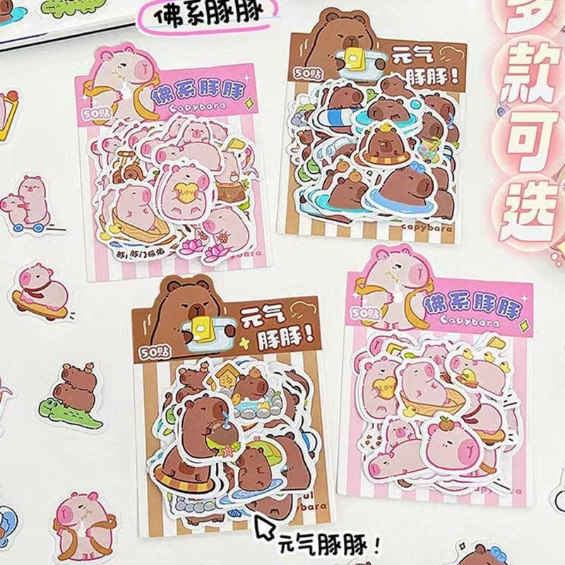 50Pink capybara sticker，Cute cartoon toy stickers，Waterproof，Suitable for computers、Backpacks, etc。