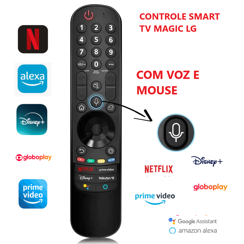 Controle Smart Magic compativel LG Com Voz e Mouse 32 40 50 55 60 Polegadas LED LCD Universal Com pilhas Elgin C/ Alexa