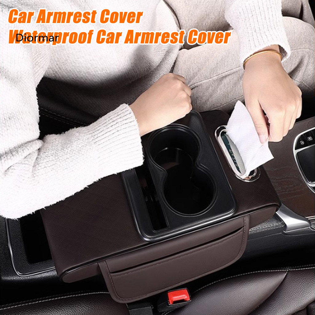 Waterproof Car Armrest Cover Universal Box 5-in-1 Organizer with Cup Holder Tissue Phone Slot Multifunctional Faux Leath