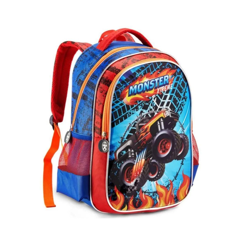 Mochila Infantil Alça Costa Acolchoada Média Espaçosa Menino Monster Prova da Água Bolsa Escolar Top