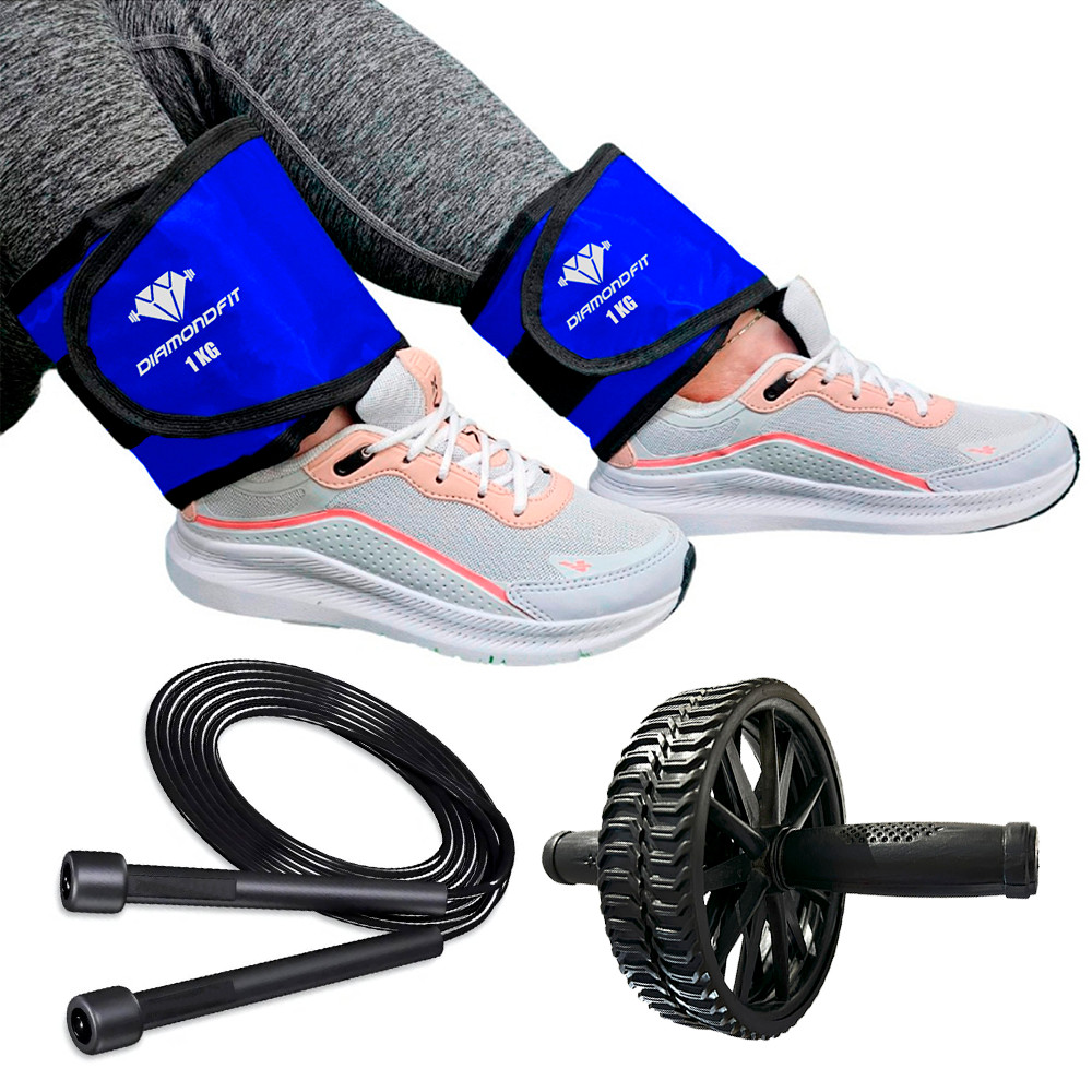 Par de Caneleiras Peso Profissional Corda De Pular Ajustável Roda Exercício Abdominal Fitness Azul