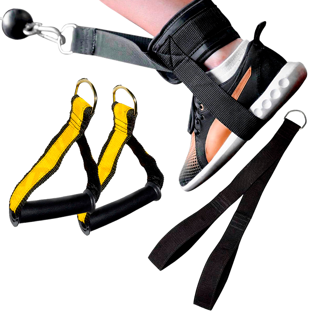 Kit Puxadores Polia Baixa + Par de Puxador Nylon Estribo Com Puxador Triceps Maquina Peso Crossover