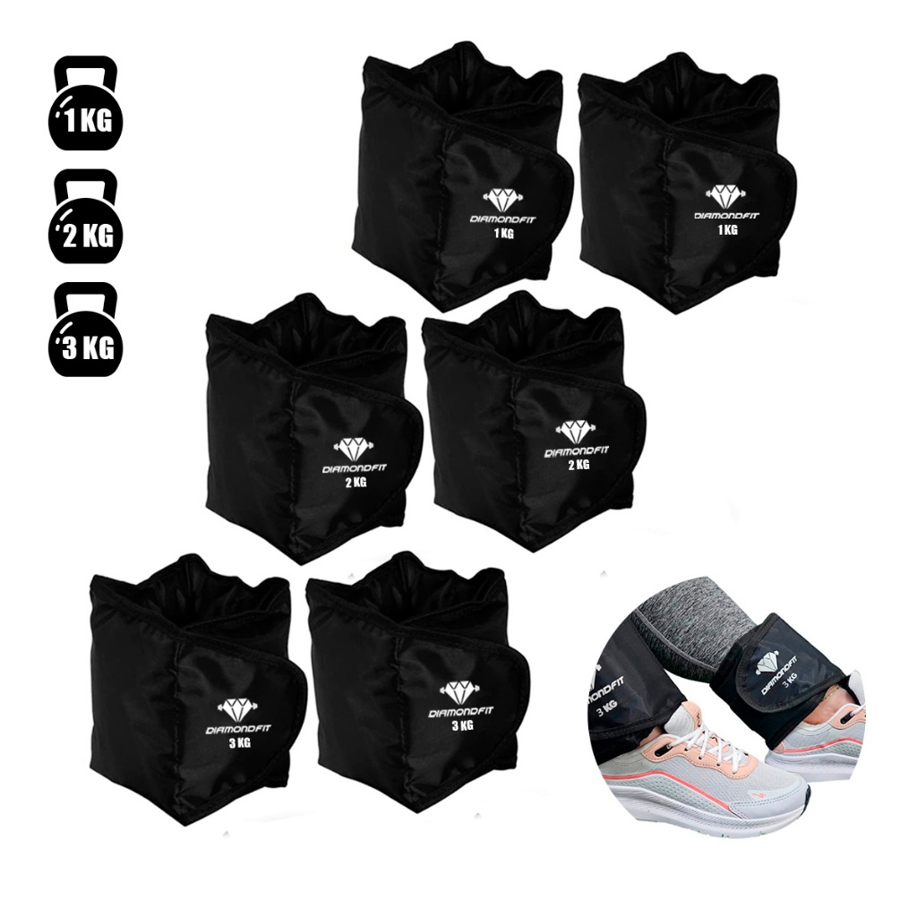 Kit 3 Caneleira Peso Para Perna 1kg ao 3kg CrossFitness Funcional Tornozeleira Academia Profissional