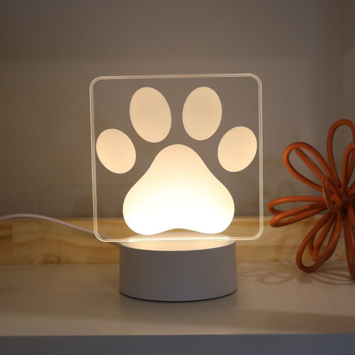 Luminária Led Patinha Pet Cachorro Dog Abajur De Mesa 3d Decorativa Decoracao Acrilico USB