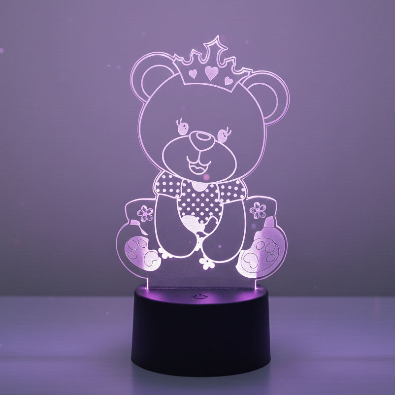 Luminárias 3D Led Abajur Infantil Urso Varias Cores Luz Noturna Carregamento USB Decoraçao