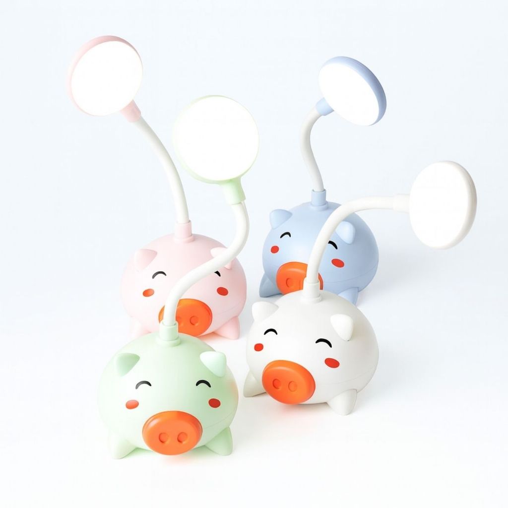 Luminária LED Porquinho USB Flexível de Mesa Luz Suave para Estudo Trabalho Decoração Infantil Cute