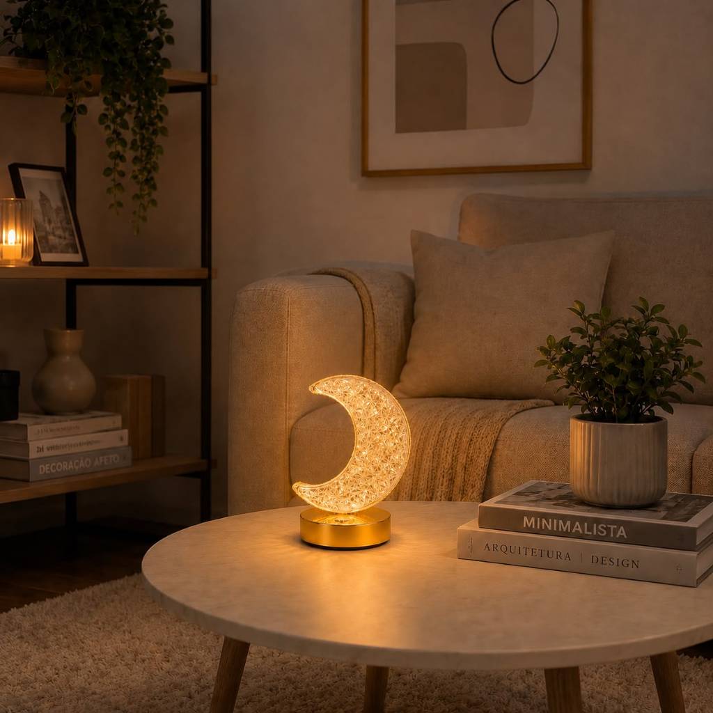Abajur Lua LED Recarregável USB com 3 Níveis de Intensidade e Toque Sensível
