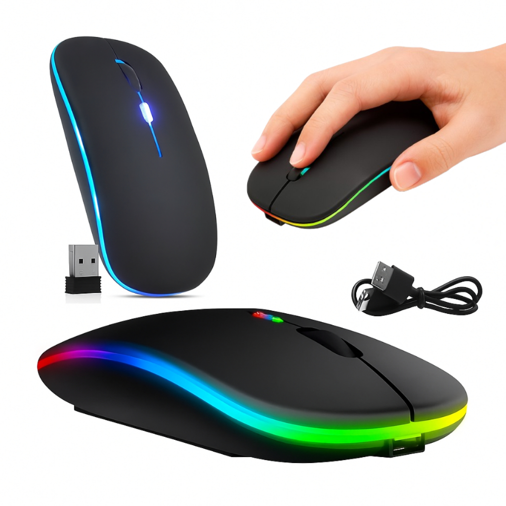 Mouse sem fio via wireless USB recarregavel bateria de longa duração portátil ergonomico