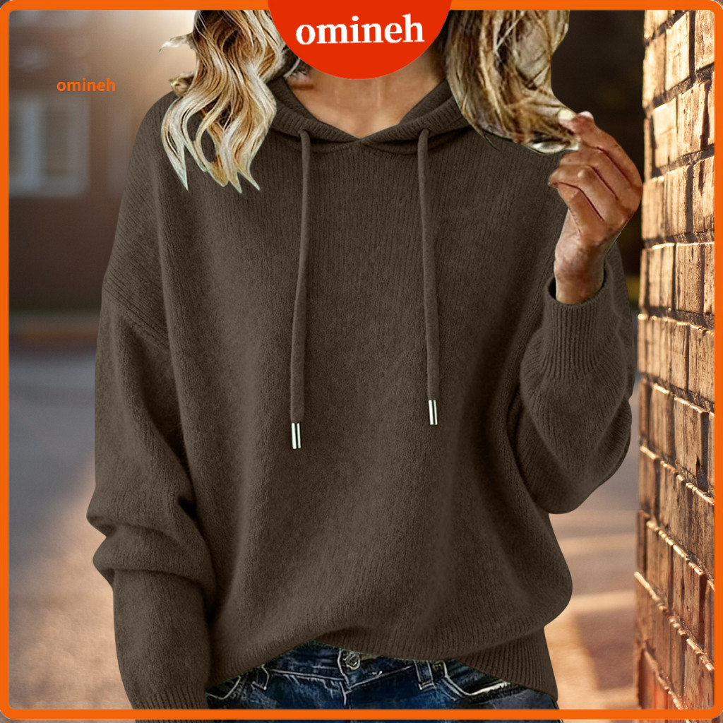 Women Sweater Outdoor Women’s Hooded with Adjustable Drawstring Long Sleeve Loose Fit Knitting Pullover Top for Fall W