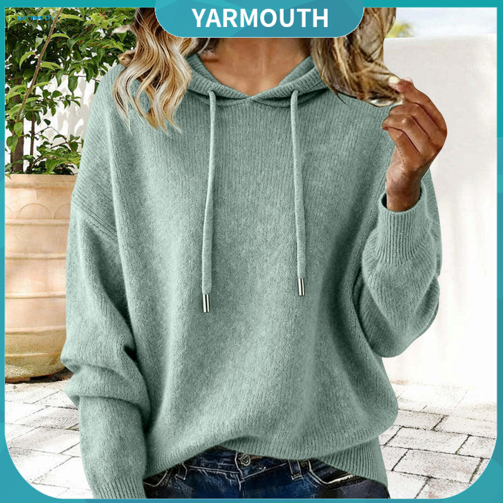 Women Sweater Comfortable Hooded Women’s with Adjustable Drawstring Long Sleeve Loose Fit Knitting Pullover Top for Fa