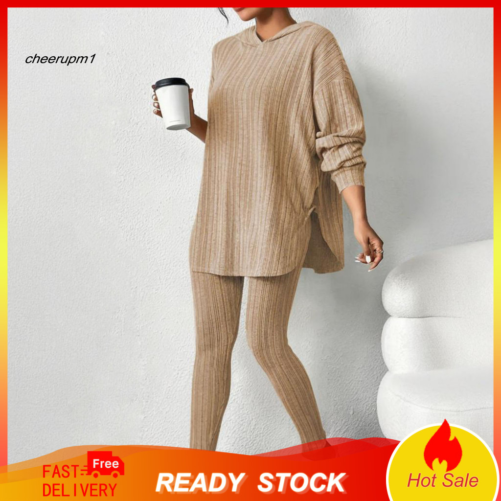 Women Sweatpants High Waist Set 2 Pcs Hoodie Pants Slim Fit Adjustable Sportswear Tracksuit Mid Length Hooded Top Long S