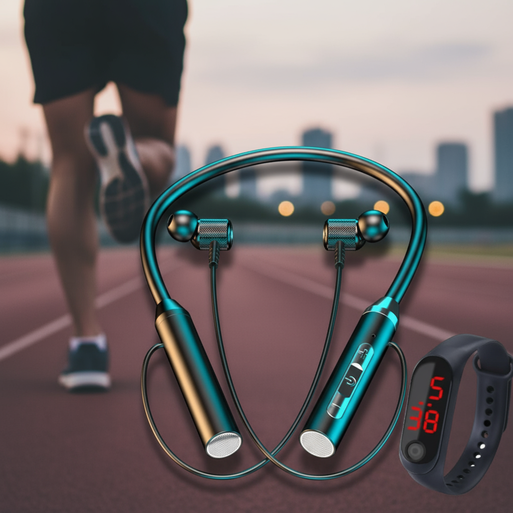 Fones de ouvido Bluetooth sem fio TWS com faixa de pescoço magnética, estéreo, esportivos, com microfone, redução de