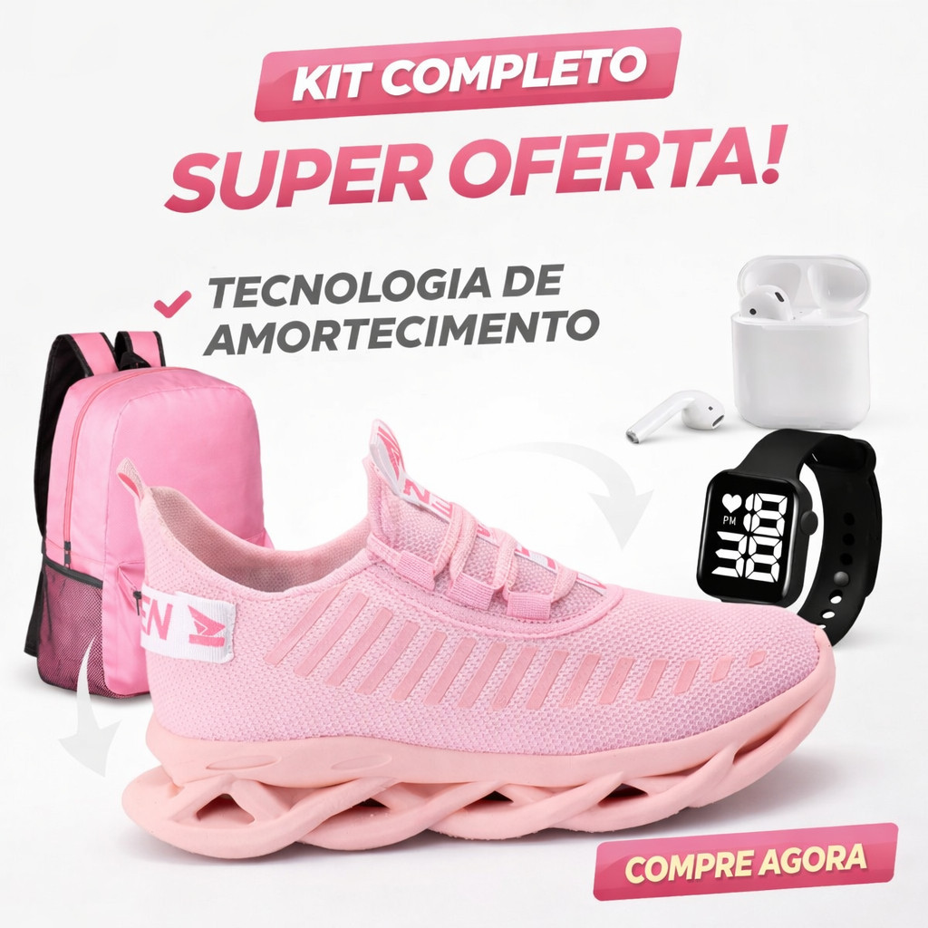 Tenis Feminino Corrida Academia Caminhada Mochila Fone bluetooth Sem Fio Relogio Digital